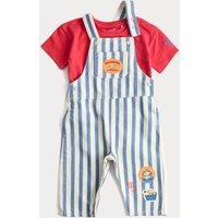M&S 2 Piece Paddington Dungaree and Top Outfit (0-3 Yrs) Blue Mix