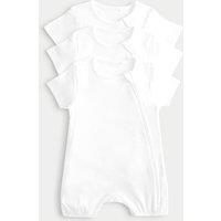 M&S 3 Pack Pure Cotton White Rompers (0-3 Yrs) White