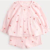 M&S 2 Piece Cotton Embroidered Blouse and Shorts (0-5 Yrs) Pink