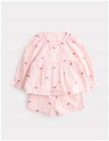 2 Piece Cotton Embroidered Blouse and Shorts (0-5 Yrs)