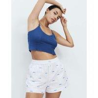 M&S Poplin Embroidered Sardines Pyjama Shorts White Mix