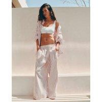 M&S Pure Cotton Striped Wide Leg Pyjama Bottoms Red Mix