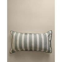 M&S Pure Cotton Embroidered Grid Bolster Cushion Green Mix