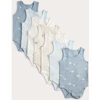 M&S 7 Pack Pure Cotton Patterned Bodysuits (7lbs-3 Yrs) Blue Mix