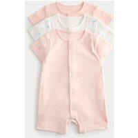 M&S 3 Pack Pure Cotton Rompers (7lbs-3 Yrs) Pink Mix