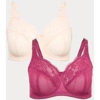 M&S 2 Pack Jasmine Lace Total Support Bras (B-H) Dark Raspberry