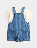 M&S Denim Striped Bibshort with T-Shirt (0-3 Yrs) Denim