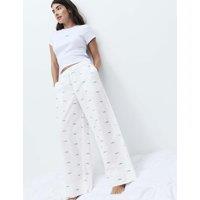 M&S Pure Cotton Poplin Embroidered Pyjama Bottoms White Mix