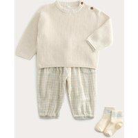 M&S 3pc Pure Cotton Top & Bottom Outfit (0-5 Yrs) Ecru