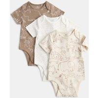 M&S 3 Pack Cotton Rich Safari Bodysuits (7lbs - 3 Yrs) Cream Mix