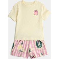 M&S 2 Piece Cotton Rich Lemon Outfit (2-8 Years) Pale Yellow