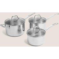 M&S 3 Piece Stainless Steel Saucepan Set Silver