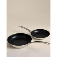 M&S 2 Piece Stainless Steel Frying Pan Set Silver
