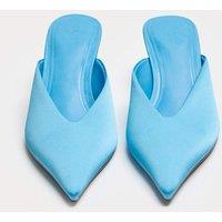 M&S Satin Slip On Kitten Heel Pointed Mules Blue