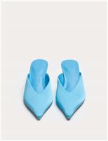 M&S Satin Slip On Kitten Heel Pointed Mules Blue