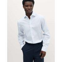 M&S Regular Fit UItimate Non Iron Pure Cotton Striped Shirt Blue Mix