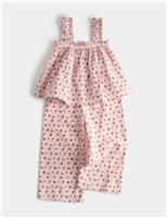 M&S 2 Piece Pure Cotton Cherry Striped Outfit (2-10 Yrs) Rouge