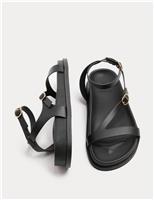 Leather Buckle Ankle Strap Flat Sandals
