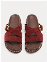 M&S Suede Buckle Flatform Mules Rust