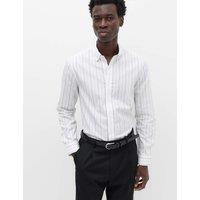 M&S Regular Fit Pure Cotton Striped Shirt White Mix