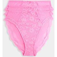 M&S 3pk Jasmine Lace High Waisted High Leg Knickers Pink Shimmer