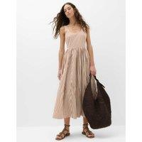 M&S Pure Cotton Striped Midi Waisted Dress Brown Mix