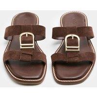 M&S Suede Buckle Flat Mule Sandals Brown