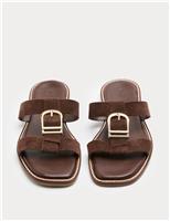 Suede Buckle Flat Mule Sandals