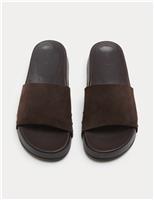 M&S Suede Platform Open Toe Clogs Brown