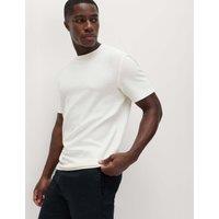 M&S Relaxed Fit Cotton Blend Textured T-Shirt Ivory