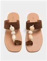 M&S Suede Beaded Toe Post Mules Light Brown