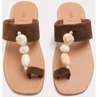 M&S Suede Beaded Toe Post Mules Light Brown