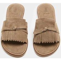 M&S Suede Fringed Flat Mules Taupe