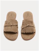 M&S Suede Fringed Flat Mules Taupe