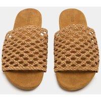 M&S Leather Woven Flat Open Toe Mules Sand