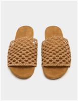 Leather Woven Flat Open Toe Mules