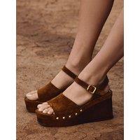 M&S Suede Studded Wedge Open Toe Clog Tan