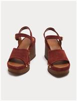 M&S Suede Studded Wedge Open Toe Clog Rust
