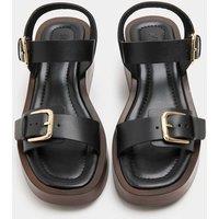 M&S Leather Buckle Wedge Sandals Black