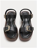 Leather Buckle Wedge Sandals