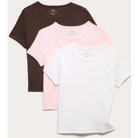 M&S 3pk Cotton Rich Fitted Crop T-Shirt (6-16 Yrs) Pink Mix