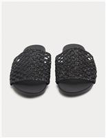 M&S Leather Woven Flat Mules Black