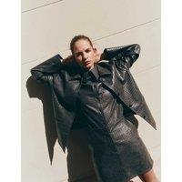 M&S Textured Faux Leather Jacket Dark Grey