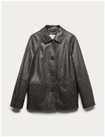 M&S Textured Faux Leather Jacket Dark Grey