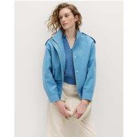 M&S Suedette Funnel Neck Bomber Jacket Mid Blue