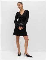 Textured V-Neck Lace Insert Mini Skater Dress