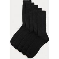 M&S 5 Pack Cotton Rich Ribbed Socks Black