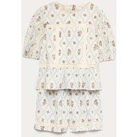 M&S 2 Piece Pure Cotton Floral Lace Trim Outfit (6-16 Yrs) Ecru Mix