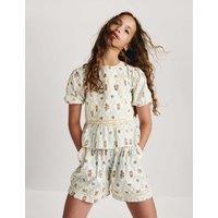 M&S 2 Piece Pure Cotton Floral Lace Trim Outfit (6-16 Yrs) Ecru Mix