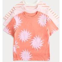 M&S 3 Pack Pure Cotton Sun Graphic Tops (2-8 Yrs) Multi